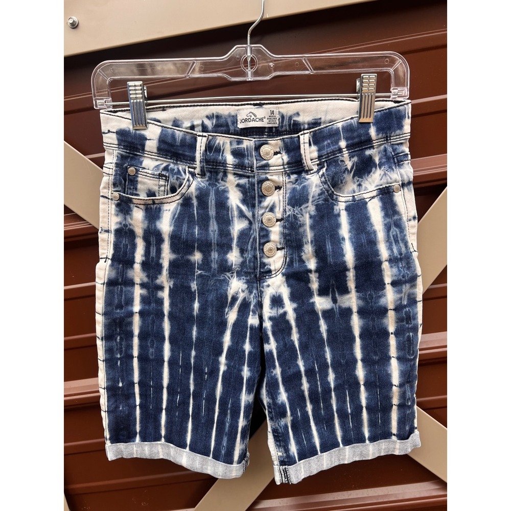 Jordache Girls Tie Dye Denim Shorts Button‎ Fly Cuffed Size 14